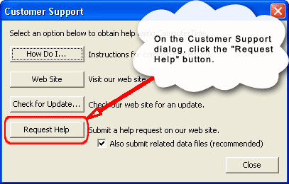 Customer Support menu